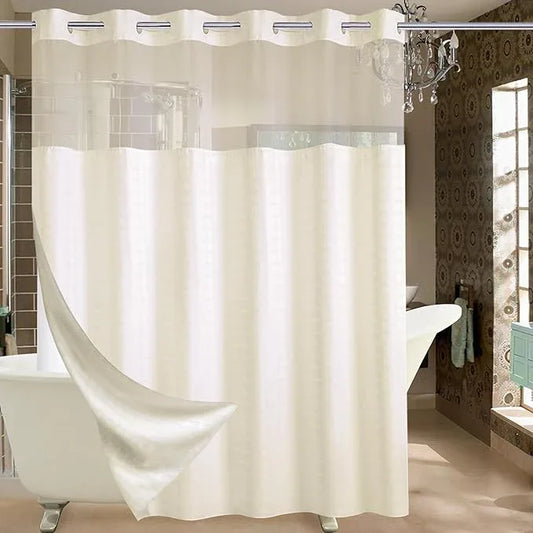 Conbo Mio Extra Wide No Hook Shower Curtain with Snap in Liner Set, 108" x 74" Hotel Luxury Beige Shower Curtains for Bathroom with See Through Top Window, Waterproof, Washable 108W x 74H - ModernBath