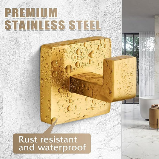Fenas Towel Hooks for Bathrooms Robe Hook Coat Hook 4 Pack Brushed Gold Stainless Steel Heavy Duty Wall Mounted Square Hooks for Bathroom Kitchen Bedroom