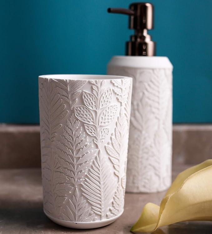 Hymmah Bathroom Accessories Set,Toothbrush Holder,Farmhouse Decor,4 Pcs Resin Gift Apartment Necessities, Contain Toothbrush Cup,Soap Dispenser & Dish,Tumbler - ModernBath