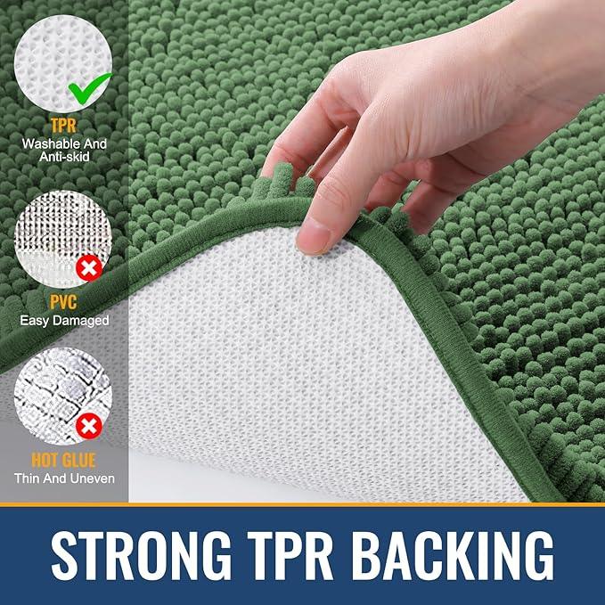 Arotive Bathroom Rugs 24x16, Extra Soft Absorbent Shaggy Chenille Bath Rugs, Machine Washable Rubber Backing Non-Slip Bath Mats for Bathroom Floor Tub and Shower, Home Decor Accessories, Olive Green - ModernBath