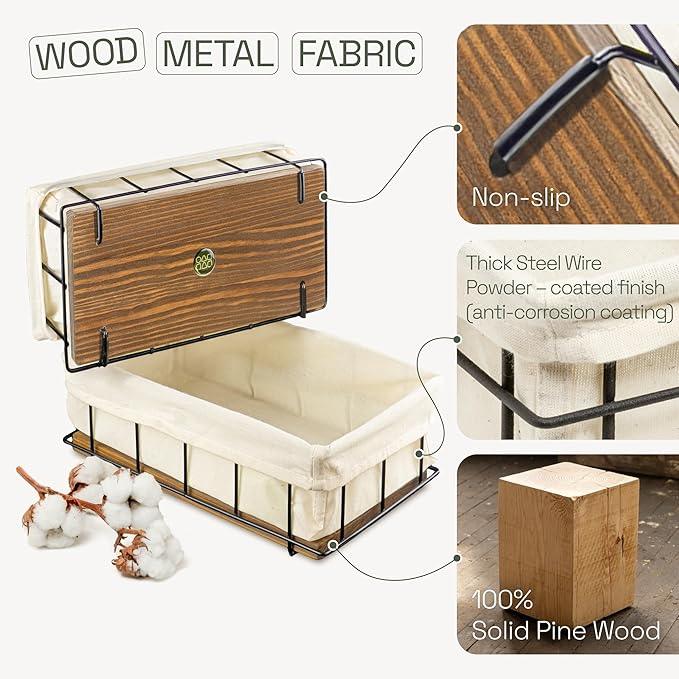 BAOBAB WORKSHOP Set of 2 Wooden Bathroom Baskets Organizer & Storage - Basket for Bathroom & Kitchen Decor - Toilet Tank Tray - Toilet Paper Basket for Back of Toilet Organizer - ModernBath