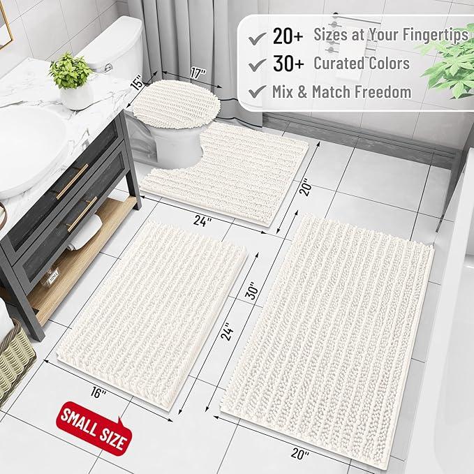 Arotive Luxury Chenille Bathroom Rug Mat, Extra Soft Thick Absorbent Shaggy Bath Rugs, Non-Slip Machine Wash Dry, Plush Bath Mats for Bathroom, Shower and Tub, 54x24, Ivory - ModernBath