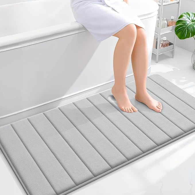 OLANLY Memory Foam Long Bathroom Rugs Runner 47x24, Super Soft Absorbent Bath Mat, Quick Dry, Machine Washable Shower Floor Rugs, Bathmat Carpet, Bathroom Home Decor Accessories, Light Gray - ModernBath