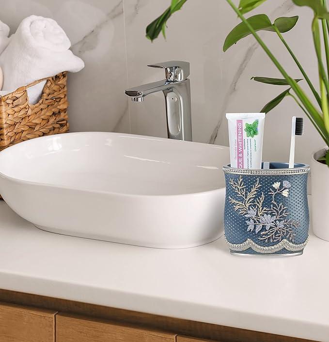 Zahari Home 4pc Capri Bathroom Accessories Sets Modern Classic Soap Dispenser, Tumbler, Tooth Brush Holder and Soap Dish Holder Unique Design Royal Blue Bathroom Set - ModernBath