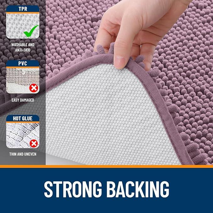 OLANLY Bathroom Rugs 47x24, Extra Soft Absorbent Chenille Bath Rugs, Rubber Backing Quick Dry, Machine Washable Bath Mats for Bathroom Floor, Tub and Shower, Home Decor Accessories, Deep Plum - ModernBath
