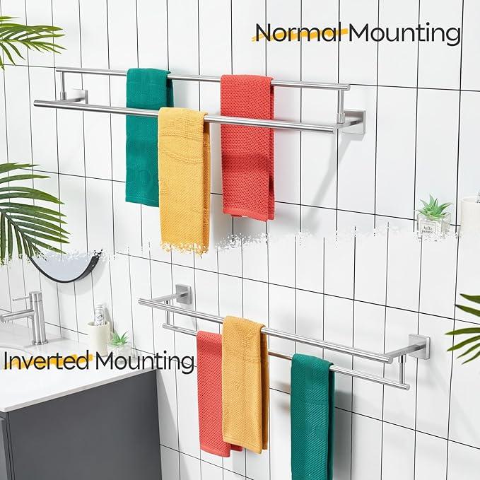KOKOSIRI Bath Towel Holders Brushed Nickel Bathroom Rack 36 Inch Double Towel Bars Overlength Kitchen Rails Stainless Steel B5009BR-L36 - ModernBath