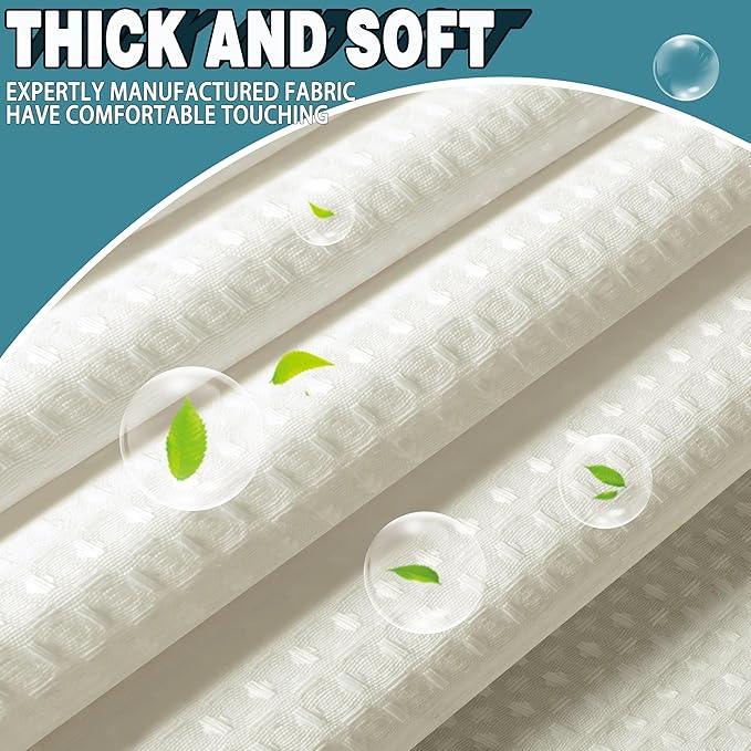 Extra Wide No Hook Waffle Weave Shower Curtain with Snap in Liner Set, 108" x 74" Hotel Luxury Beige Shower Curtains for Bathroom with See Through Top Window, Waterproof, Washable 108W x 74H - ModernBath