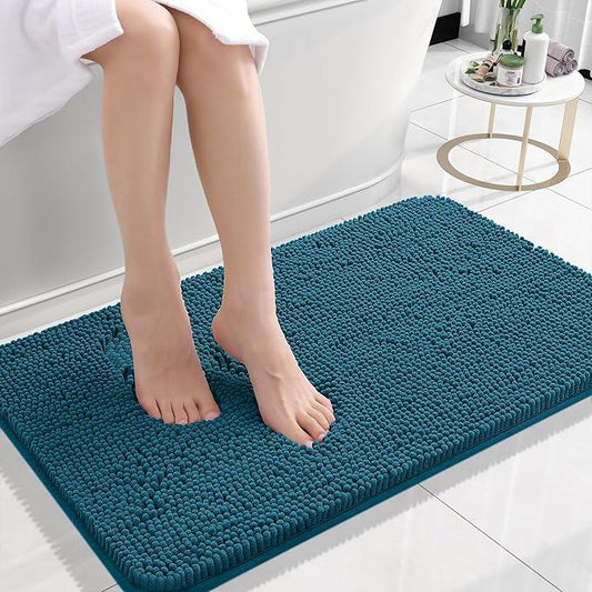 OLANLY Bathroom Rugs 24x16, Extra Soft Absorbent Chenille Bath Rugs, Rubber Backing Quick Dry, Machine Washable Bath Mats for Bathroom Floor, Tub and Shower, Home Decor Accessories, Peacock Blue - ModernBath