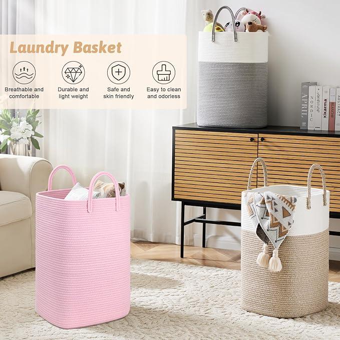 Laundry Basket,Woven Cotton Rope Laundry Hamper,80L Versatile Storage for Dirty Clothes,Baby Toys,and Blankets in Bathroom, Nursery,and Living Room - ModernBath