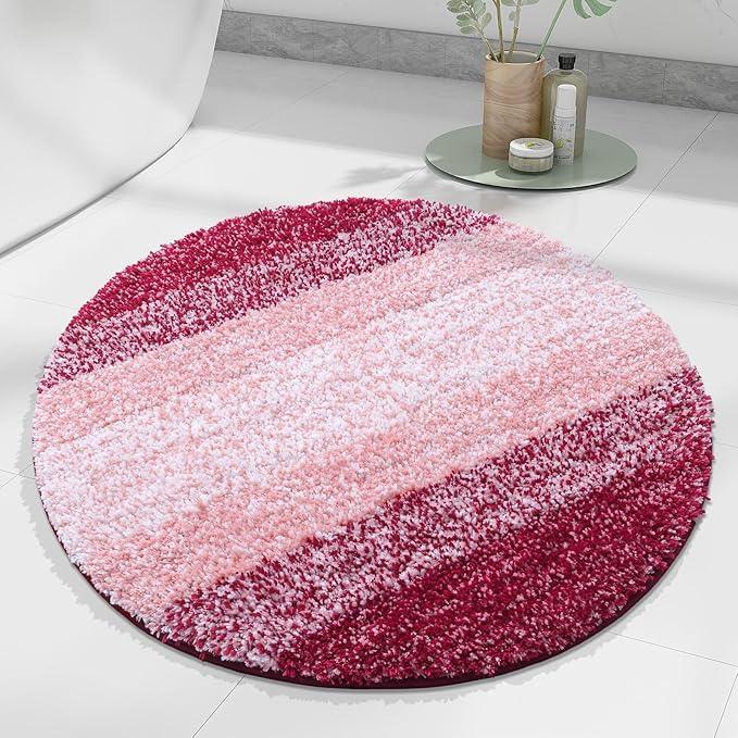 Arotive Microfiber Bathroom Rugs, Shaggy Soft and Absorbent Bath Rug, Non-Slip, Thick Plush Machine Washable Dry Bath Mats for Bathroom, Tub and Shower, 24x24, Burgundy, Round - ModernBath