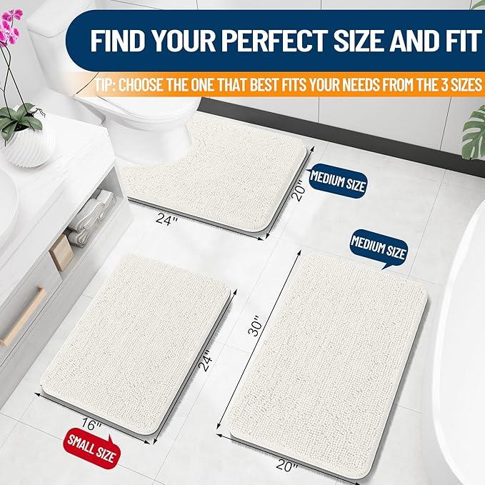 OLANLY Bathroom Rugs 30x20, Extra Soft Absorbent Chenille Bath Rugs, Rubber Backing Quick Dry, Machine Washable Bath Mats for Bathroom Floor, Tub and Shower, Home Decor Accessories, Ivory - ModernBath