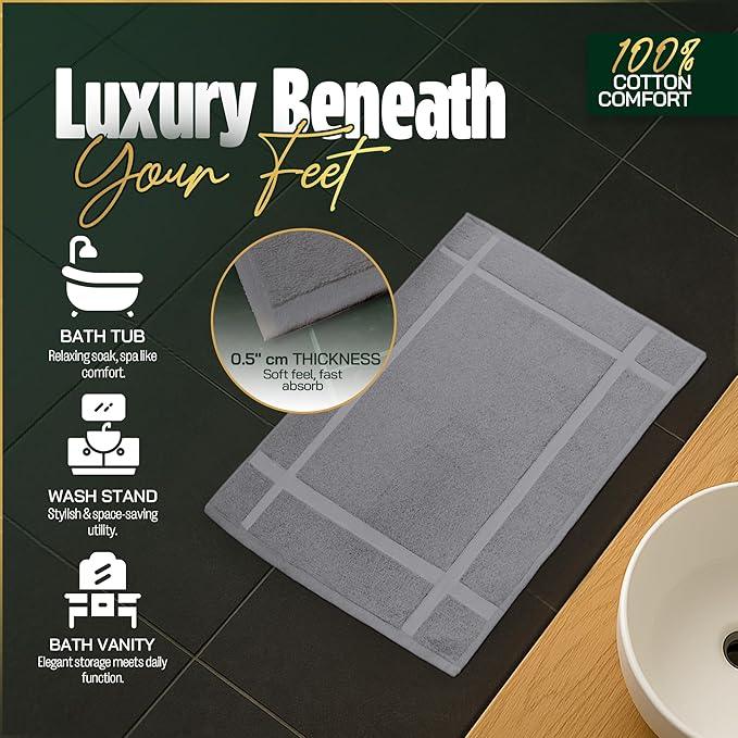 Pearl Linens 100% Ring Spun Cotton Bath Mat (Pack of 12) 20 x 30 Inch, Washable, Soft & Absorbent Terry Bathroom Floor Mat – Not Bathroom Rugs – Quick-Dry After Shower Bath Mat, 687 GSM, Light Grey - ModernBath