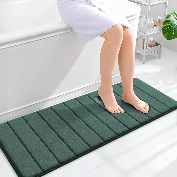 OLANLY Memory Foam Long Bathroom Rugs Runner 47x17, Super Soft Absorbent Bath Mat, Quick Dry, Machine Washable Shower Rugs, Bathmat Carpet, Bathroom Home Decor Accessories, Blackish Green - ModernBath