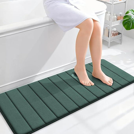 OLANLY Memory Foam Long Bathroom Rugs Runner 47x17, Super Soft Absorbent Bath Mat, Quick Dry, Machine Washable Shower Rugs, Bathmat Carpet, Bathroom Home Decor Accessories, Blackish Green - ModernBath