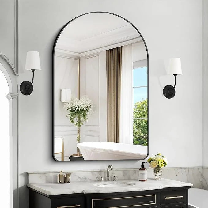 Arched Bathroom Mirror, 32"x48" Black Arched Mirror for Bathroom, Wall Mounted Mirror, Black Vanity Wall Mirror w/Metal Frame for Bedroom, Entryway, Living Room, Hanging or Leaning Against Wall - ModernBath