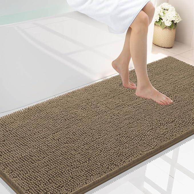Smiry Luxury Chenille Bathroom Rugs 59x24, Extra Soft and Absorbent Shaggy Bath Mat, Machine Washable, Non-Slip Plush Carpet Runner for Tub, Shower, and Floor, Home Decor Accessories, Camel - ModernBath