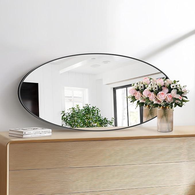 Bathroom Mirrors, 20" x40" Black Mirrors, Oval Vanity Mirrors, Metal Framed Wall Mounted Mirrors, Vertical/Horizontal Mirror for Bathroom Bedroom Entryway Living Room - ModernBath