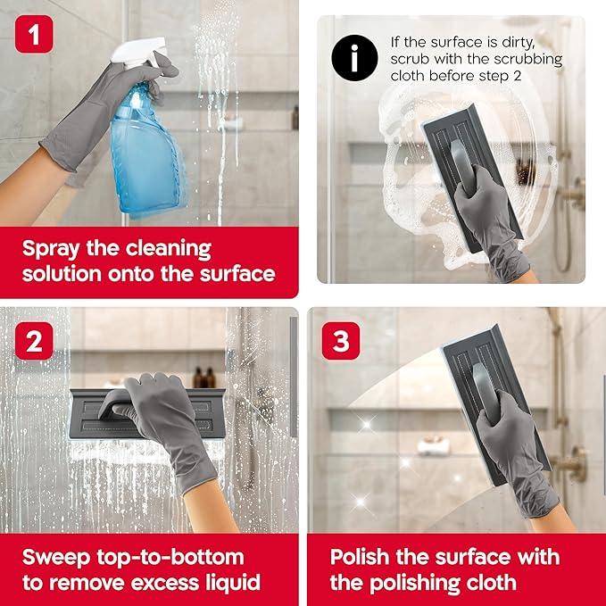 Tyroler Silicone Shower Squeegee for Glass Doors - 10" | 2 Microfiber Scrub & Polish Cloths | Multi-Surface Wiper | Perfect Window Squeegee for Home | Squeegee for Shower Glass | Shower Door Squeegee - ModernBath