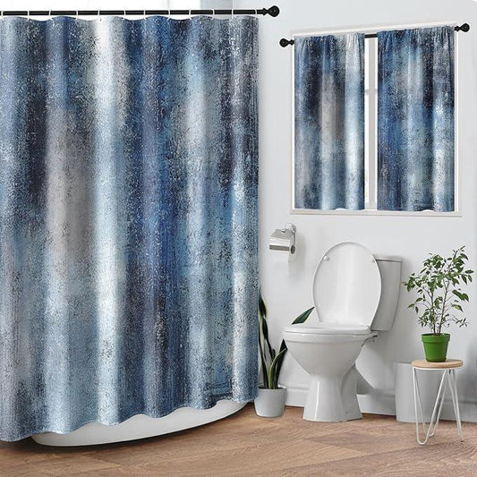 Culudea Blue Grey Gray Painting Shower Curtain Set, Contemporary Abstract Modern Oil Art Bathroom Window Waffle Cloth Waterproof Shower Curtains for Bathroom Decor - ModernBath