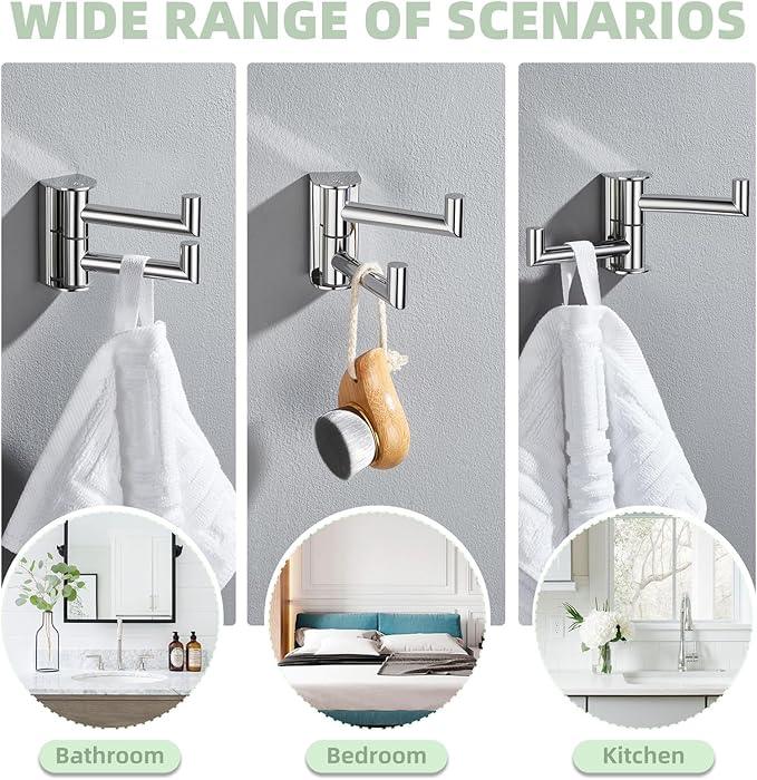 Angle Simple Swivel Robe Hook Polished Chrome, 304 Stainless Steel Bathroom Towel Double Hook for Wall - ModernBath