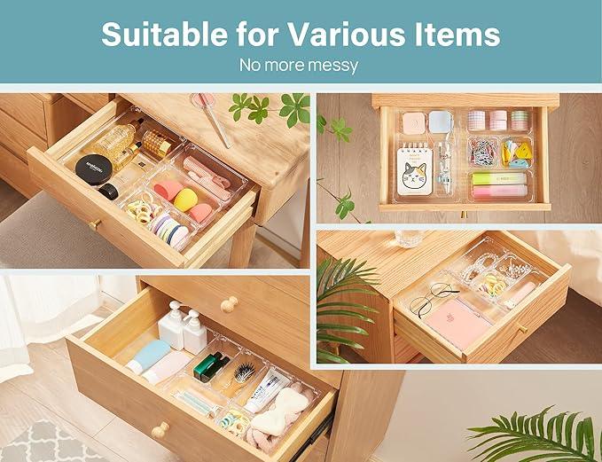 Kootek 28 Pcs Drawer Organizer Set, 4-Size Bathroom Vanity Trays Makeup Desk Dividers Versatile Storage Bins Clear Plastic Container for Dresser, Bedroom, Kitchen, Office - ModernBath