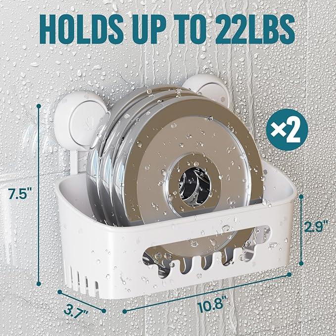 TAILI Shower Caddy Suction Cup 2 Pack, Heavy Duty Bathroom Organizer, Removable Shelves for Inside Shower, Shampoo, Waterproof Suction Plastic Storage for Bathroom Accessories Holder, White - ModernBath