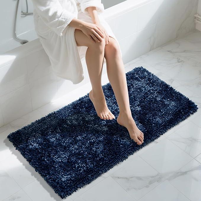Yimobra Long Bathroom Rug Non Slip 44x24 Inch, Extra Thick Soft Absorbent Chenille Bath Mat, Machine Washable Quick Dry Bath Rugs for Bathroom Floor, Tub and Shower, Home Decor Accessories, Navy Blue - ModernBath