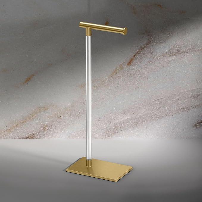 Gatco 1331B Modern Rectangle Base Freestanding Toilet Paper Holder 22.25" Brushed Brass/Acrylic with Weighted Base - ModernBath