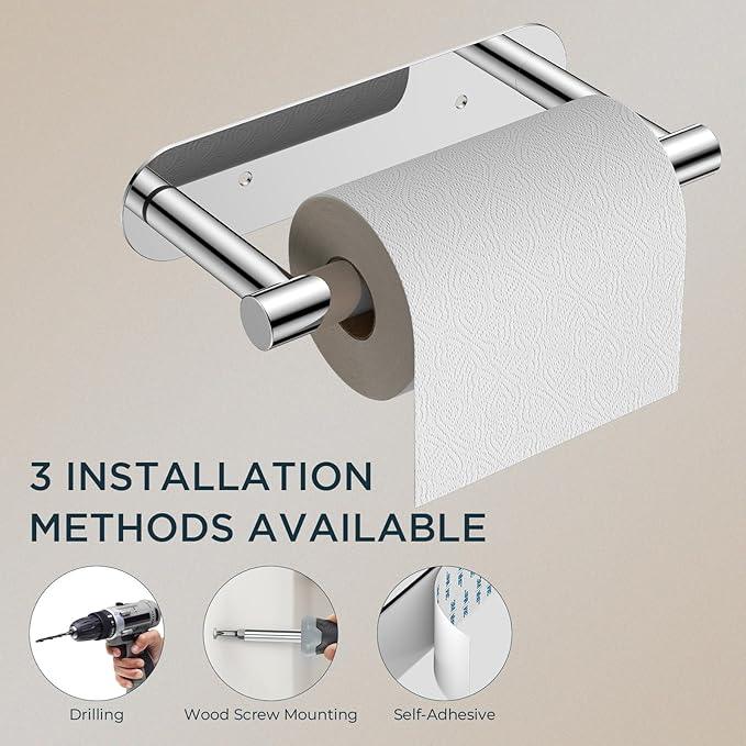 FORIOUS Toilet Paper Holder, Adhesive or Screw Wall Mount Pivoting Tissue Roll Holder for Bathroom, Stainless Steel Rust Proof Self Adhesive Toilet Paper Roll Holder no Drilling, Polished Chrome - ModernBath
