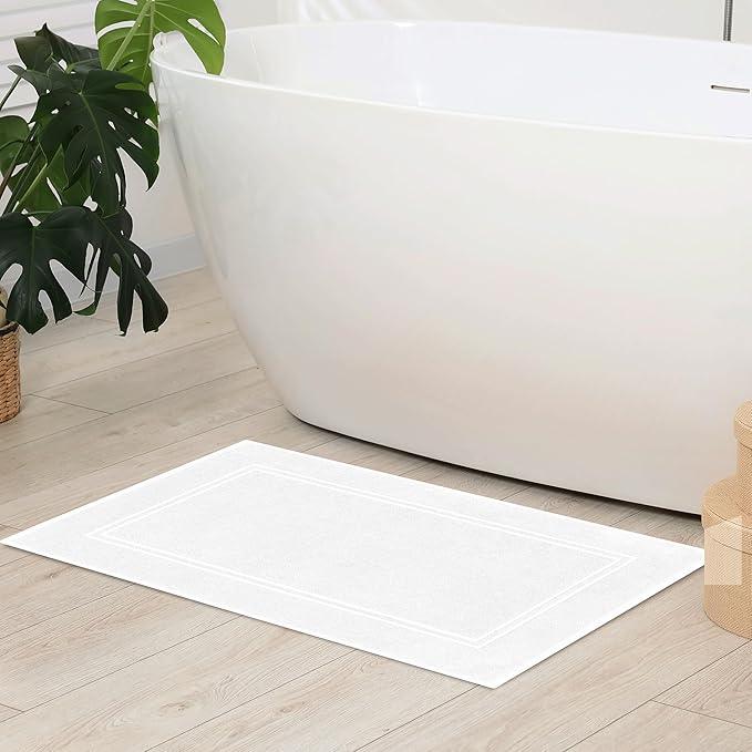 Tens Towels Pack of 2 Bath Mats 100% Cotton, 20 x 32 Inches, Super Absorbent, Hotel Quality Premium Floor Towels, Luxurious, Soft & Quick Dry, Not a Bathroom Rug, White - ModernBath
