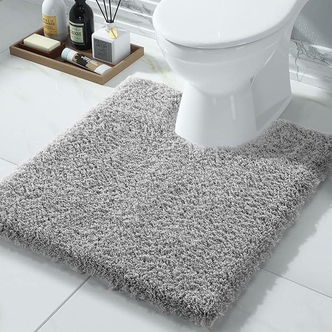 Yimobra U Shaped Toilet Bath Rug, Fluffy Plush, Super Shaggy Soft Non Slip, Water Absorbent Microfiber Bath Mat, Dries Quickly, Machine Washable Thick Bathroom Rugs, 20"x 24", Pure Gray - ModernBath