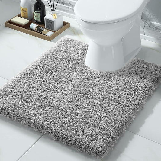 Yimobra U Shaped Toilet Bath Rug, Fluffy Plush, Super Shaggy Soft Non Slip, Water Absorbent Microfiber Bath Mat, Dries Quickly, Machine Washable Thick Bathroom Rugs, 20"x 24", Pure Gray - ModernBath
