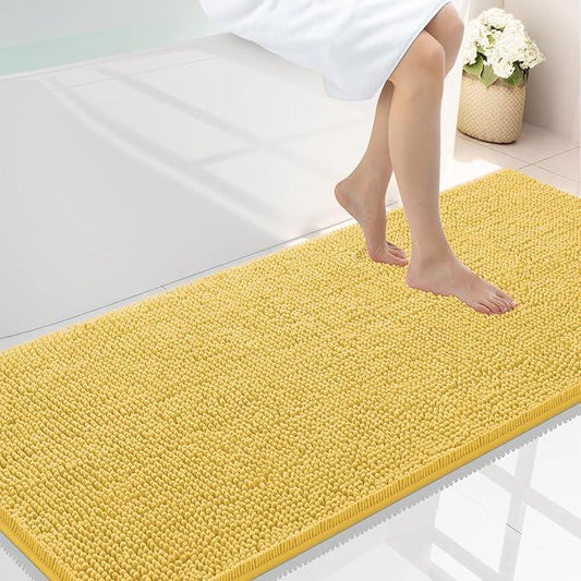 Smiry Luxury Chenille Bathroom Rugs 59x24, Extra Soft and Absorbent Shaggy Bath Mat, Machine Washable, Non-Slip Plush Carpet Runner for Tub, Shower, and Floor, Home Decor Accessories, Yellow - ModernBath