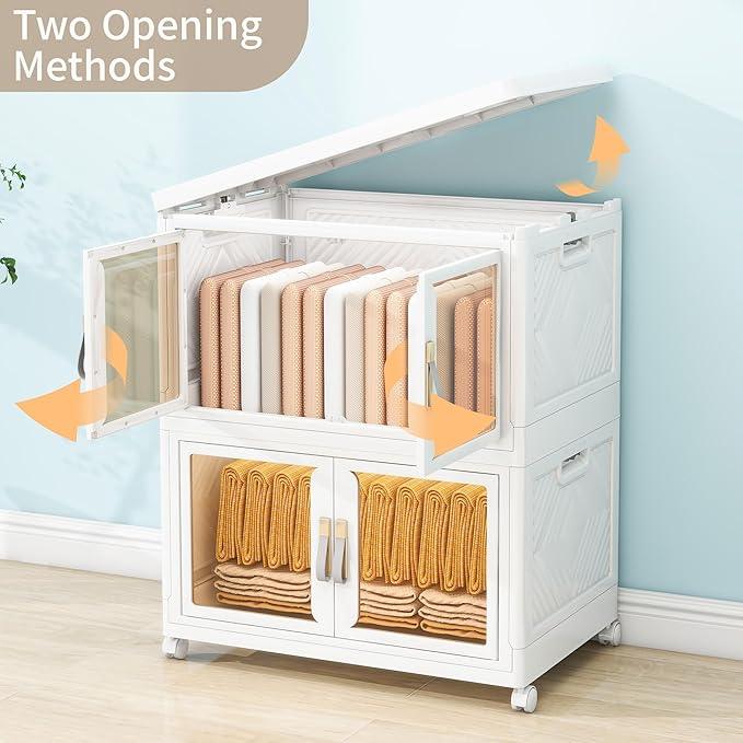 Large Stackable Storage Bins with Lids, 440QT-110QT*4Tier Foldable Cabinet for Closet Organizers, Plastic Storage Containers Box with Wheels - ModernBath