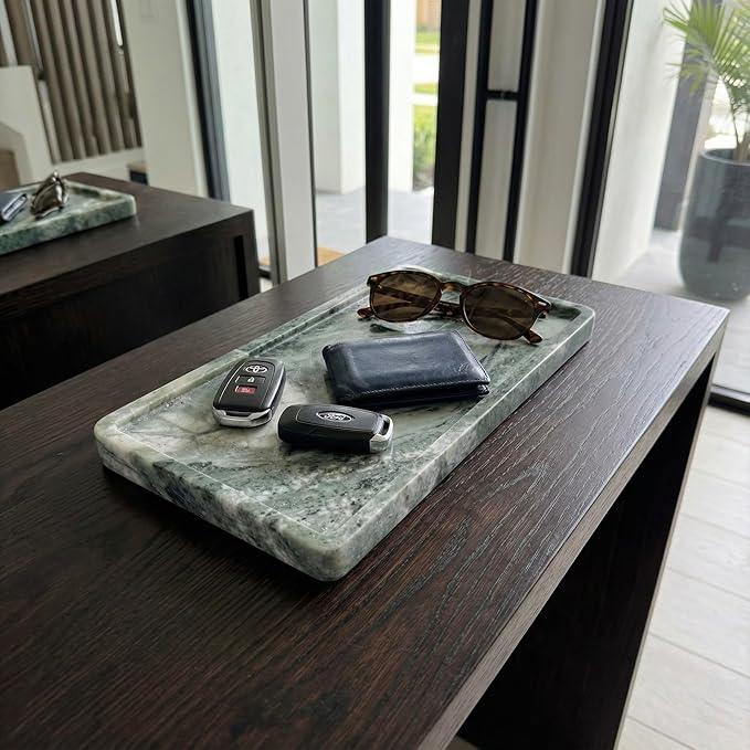 Green Marble Tray – 12" x 6.5" Decorative Vanity Tray for Bathroom, Countertop, Jewelry, Candles, Kitchen | Natural Stone Organizer for Makeup, Perfume, Skincare & Home Décor - ModernBath
