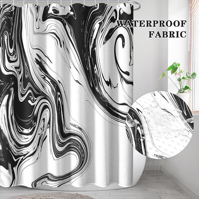 Culudea Marble Vintage Retro Shower Curtain Set, Aqua Gray Abstract Bathroom Window Waffle Cloth Waterproof Shower Curtain Set for Bathroom Decor - ModernBath