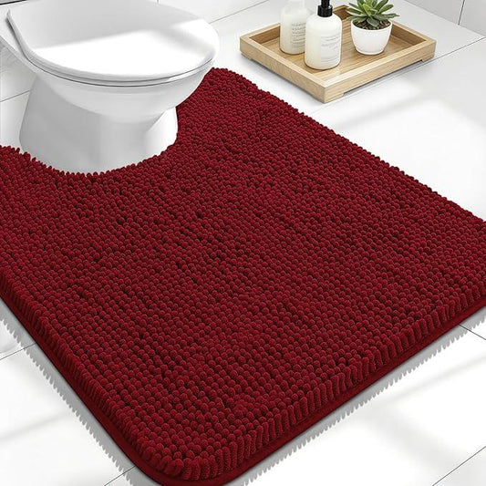 OLANLY Toilet Rugs U-Shaped 24x20, Extra Soft Absorbent Chenille Contour Bathroom Rugs for Toilet, Dry Quickly, Machine Washable, Non-Slip Bath Mat, Red - ModernBath
