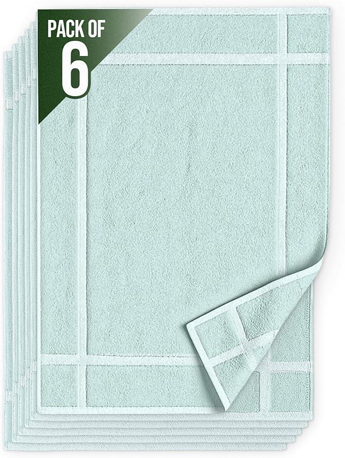 Pearl Linens Pack of 6 100% Cotton Bath Mat 18x25 inches, Soft & Absorbent Quick Dry Bathroom Mat Set, Not Bathroom Rugs, After Shower Mat, Bath Tub Mat, 687 GSM, Machine Washable, Mint Green - ModernBath