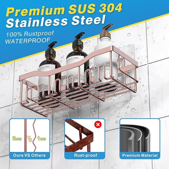 EUDELE 5-Pack Rustproof Stainless Steel Shower Caddy – No Drill Adhesive Bathroom Organizer with Large Capacity, Spacious Shower Shelves for Inside Shower, Kitchen & Home Decor Storage-XL Size - ModernBath