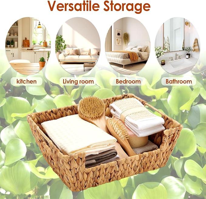 Wicker Baskets 2 Pack, Water Hyacinth Wicker Storage Basket with Handles, Pantry Baskets Organization and Storage, Handmade Large Wickers Baskets for Organizing, Natural - ModernBath