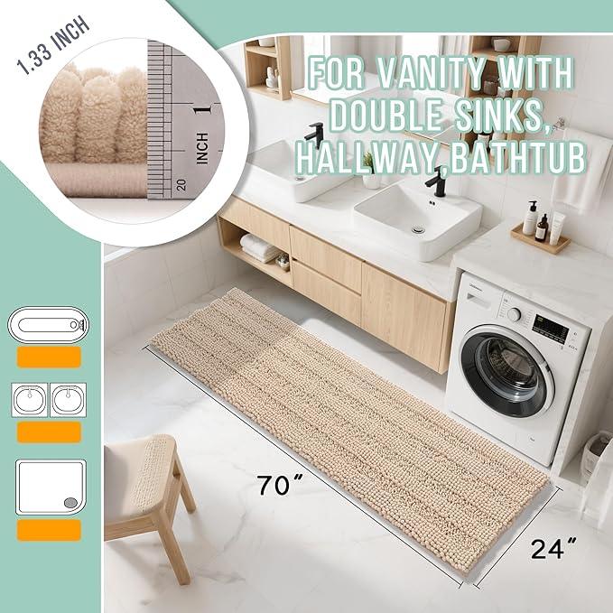 Yimobra Bathroom Runner Rug, 70 x 24, Long Bathroom Rugs Large Bath Mat, Soft Super Absorbent and Thick, Non-Slip, Machine Washable, Carpets for Home, Nursery, Bed and Living Room, Beige - ModernBath