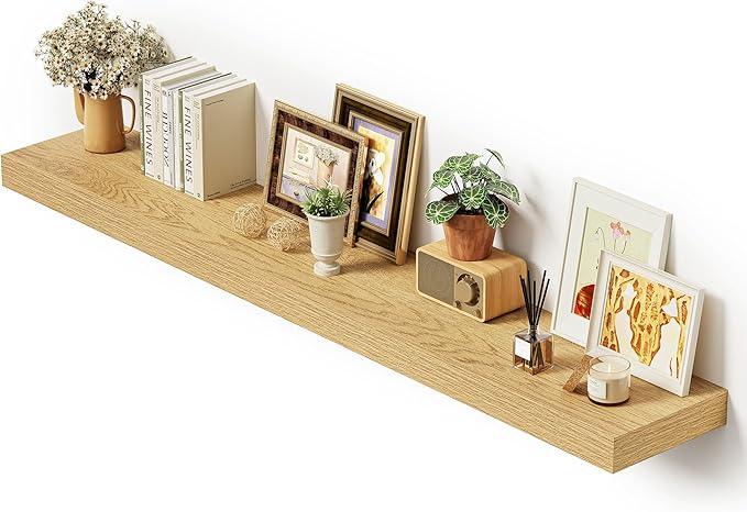 Vivelove 55 inch Long Floating Shelves for Wall, 10.3" Deep & Thicker Storage Shelf for Living Room, Kitchen, Farmhouse,Wall Shelves with Invisible Brackets,Set of 1, Oak - ModernBath