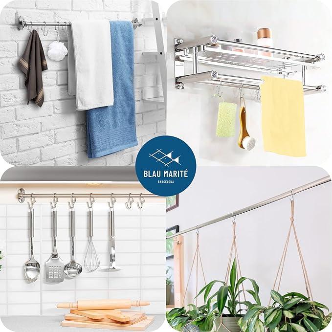 Blau Marité 10-Pack Metal S Hooks for Hanging – Heavy-Duty S-Shaped Hook with Safety Buckle – Fits Bars up to 0.8 In – Anti-Drop S-Hooks for Kitchen, Bathroom, Closet & Pot Racks – Silver (Medium) - ModernBath