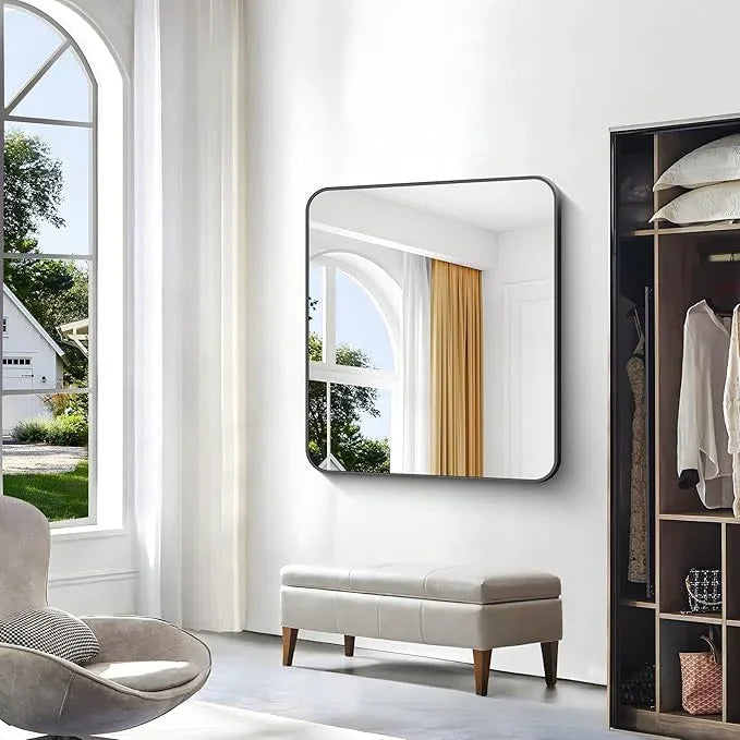 BONEWEI 36x40 inch Bathroom Mirror,Black Rectangle Mirror,Wall Mounted Bathroom Frame Vanity Mirror with Round Corner for Bedroom Living Room,Entryway Hangs Horizontal or Vertical - ModernBath