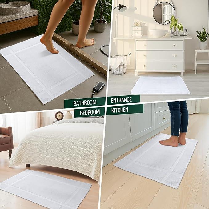 Pearl Linens Pack of 2 100% Cotton Bath Mat 18x25 inches, Soft & Absorbent Quick Dry Bathroom Mat Set, Not Bathroom Rugs, After Shower Mat, Bath Tub Mat, 687 GSM, Machine Washable, White - ModernBath