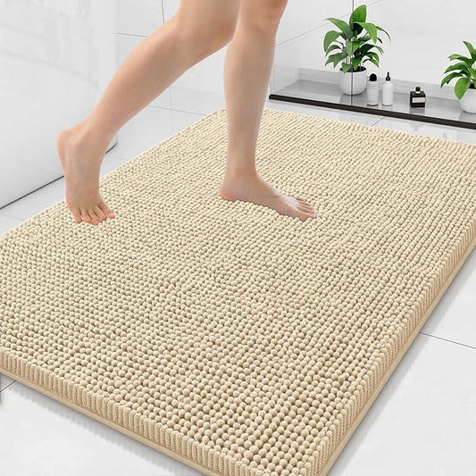 Arotive Bathroom Rugs 40x32, Extra Soft Absorbent Shaggy Chenille Bath Rugs, Machine Washable Rubber Backing Non-Slip Bath Mats for Bathroom Floor Tub and Shower, Home Decor Accessories, Beige - ModernBath