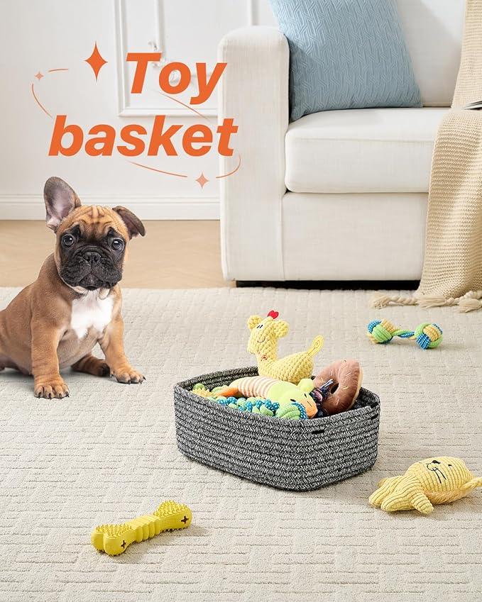Small Woven Basket, 12 x 8 x 4.5 Inches, Storage Basket for Organizing, Cute Small Rope Shelf Closet Cube Storage Bins Baskets for Shelves, Dog Toy Gift Baskets Empty, 3 Pack Mixed Black - ModernBath