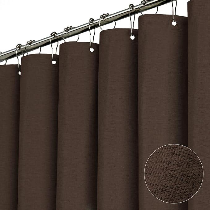 BTTN Fabric Shower Curtain, Linen Textured Heavy Duty Polyester Cloth Shower Curtain Set with Plastic Hooks, Brown, 72x84 - ModernBath