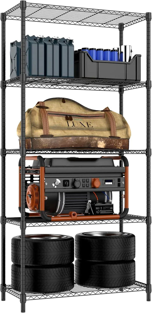 1250 lbs 5 Tier Shelf Metal Storage Shelves Shelving Wire Rack Heavy Duty Closet Organizers for Garage Kitchen Bathroom Laundry Black 15.7" D x 33.5" W x 68.5" H - ModernBath