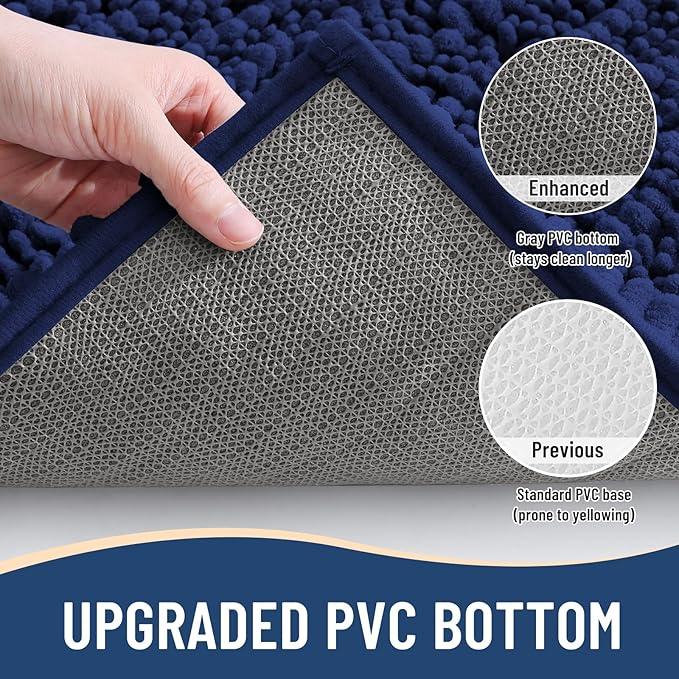 Arotive Luxury Chenille Bathroom Rug Mat, Extra Soft Thick Absorbent Shaggy Bath Rugs, Non-Slip Machine Wash Dry, Plush Bath Mats for Bathroom, Shower and Tub, 24x16, Navy - ModernBath